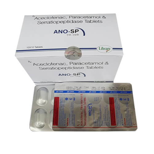 Product Name: Ano SP, Compositions of Ano SP are Aceclofenac, Paracetamol & Serratiopeptidase Tablets - Lifecare Neuro Products Ltd.