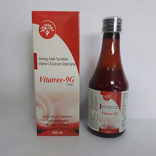 Product Name: Vitatree 9G, Compositions of Vitatree 9G are Ginseg Green Tea Extract,Vitamin C & Calcium  Citrate Syrup - Healthtree Pharma (India) Private Limited