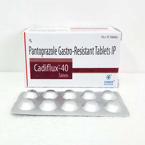 Product Name: Cadiflux 40, Compositions of Cadiflux 40 are Pantaprazole Gastro Resitant Tablets I.P. - Caddix Healthcare