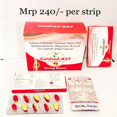 Product Name: Calshed K27, Compositions of Calshed K27 are softgel Capsules for Strong Bones - Shedwell Pharma Private Limited