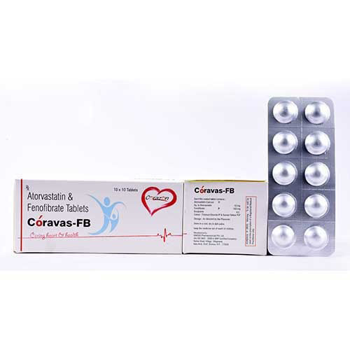 Product Name: Coravas Fb, Compositions of Coravas Fb are Atorvastin Fenofiberate Tablets - Arlak Biotech