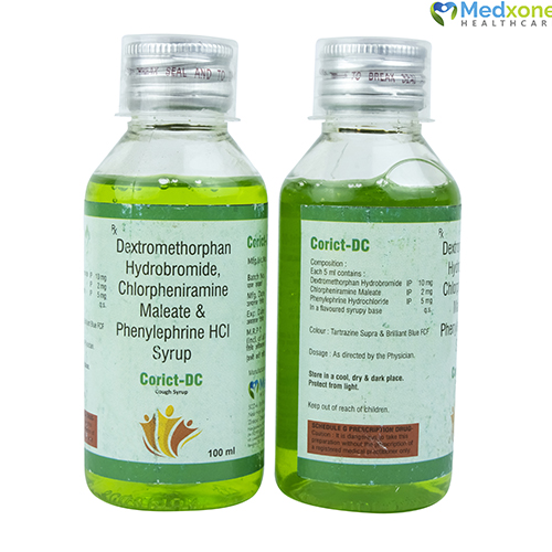 Product Name: CORICT DC, Compositions of CORICT DC are Dextromethorphan Hydrobromide, Chlorpheniramine Maleate & Phenylphrine HCL Syrup - Medxone Healthcare