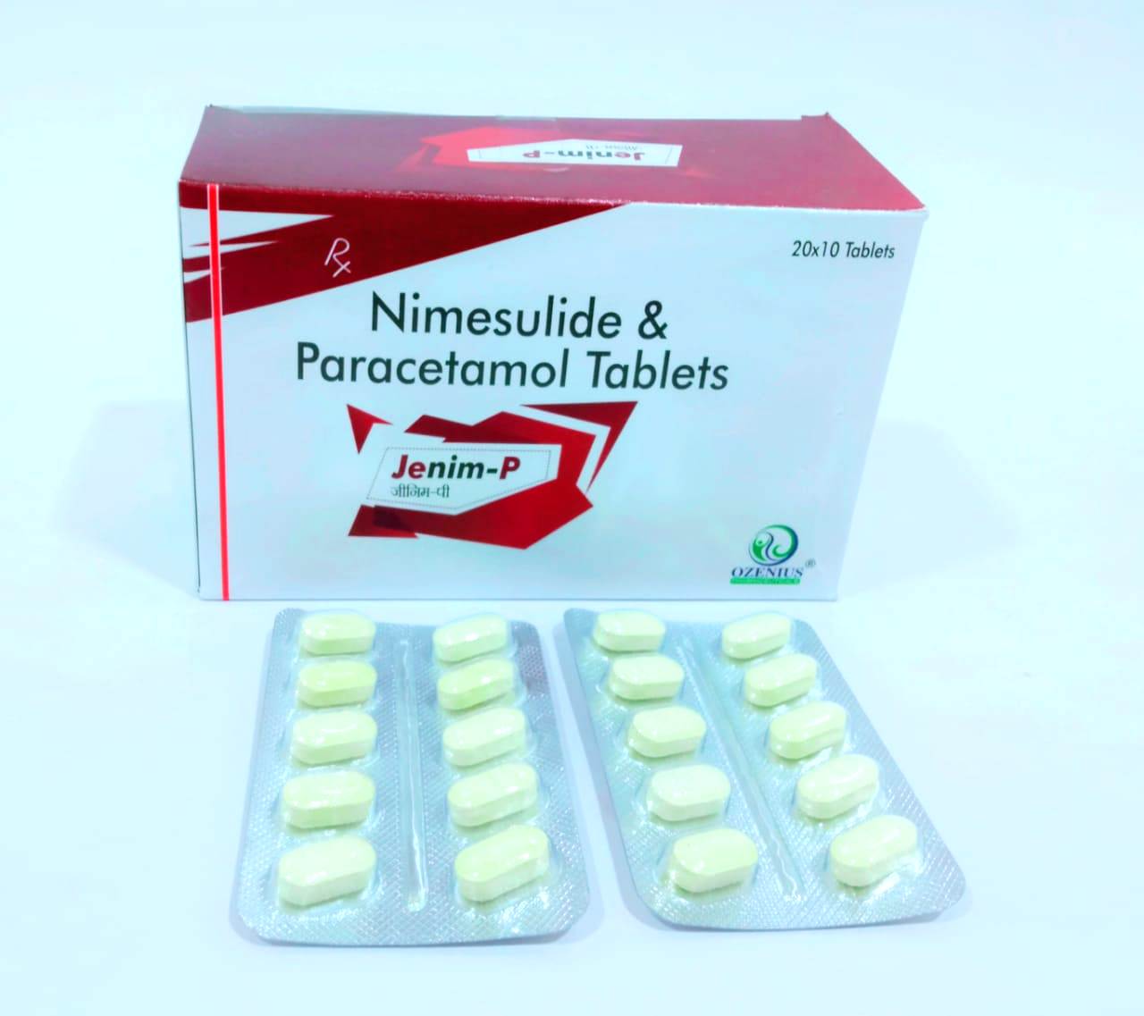 Product Name: JENIM P, Compositions of JENIM P are Nimesulide & Paracetamol Tablets - Ozenius Pharmaceutials