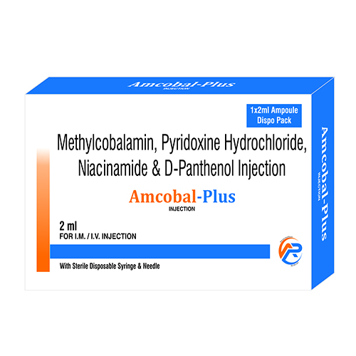 Product Name: Amcobal Plus, Compositions of Amcobal Plus are Methylcobalamin,Pyridoxine Hydrochloride Niacinamide & D-Pathenol Injection - Ambrosia Pharma