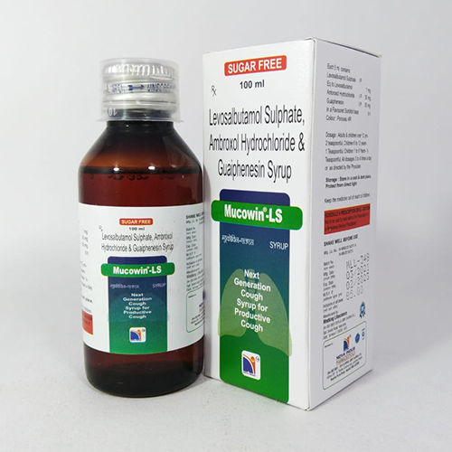 Product Name: Mucowin LS, Compositions of Mucowin LS are Levosalbutamol Sulphate,Ambroxol  Hydrochloride & Guaiphenesin Syrup - Nova Indus Pharmaceuticals