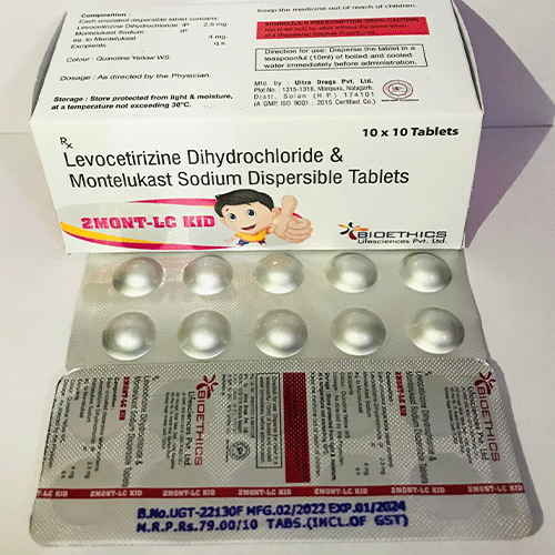 Product Name: 2Mont LC KID, Compositions of Monteklukast Levocetirizine are Monteklukast Levocetirizine - Bioethics Life Sciences Pvt. Ltd