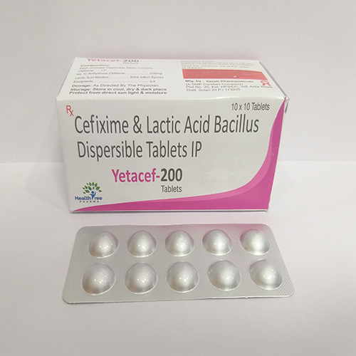 Product Name: Yetacef 200, Compositions of Yetacef 200 are Cefixime  & Lactic Acid Bacillus Dispersible Tablets IP - Healthtree Pharma (India) Private Limited