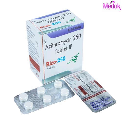 Product Name: Rizo 250, Compositions of Rizo 250 are Azithromycin 250 Tablet IP - Medok Life Sciences Pvt. Ltd