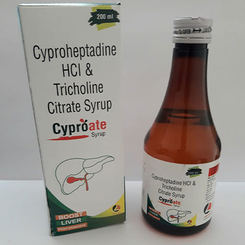 Product Name: Cyproate, Compositions of Cyproate are Cyproheptadine HCI & Tricholine Citrate - Leegaze Pharmaceuticals Private Limited