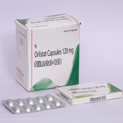 Product Name: SLIMSTAT 120, Compositions of SLIMSTAT 120 are Orlistat Capsules 120 mg - Biomax Biotechnics Pvt. Ltd