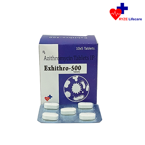 Product Name: Exhithro  500, Compositions of Exhithro  500 are Azithromycin Tablets I.P. - Ryze Lifecare