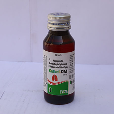 Product Name: Kufbel DM, Compositions of Kufbel DM are Phenylephrine Hydrochloride 5mg+Dextromethorphan  Hydrobromide 10 mg+Chlorpheniramine Maleate 2mg - Eviza Biotech Pvt. Ltd