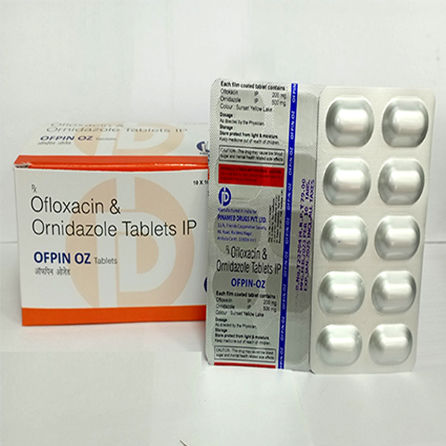 Product Name: Ofpin OZ, Compositions of Ofpin OZ are Ofloxacin & Ornidazole Tablets IP - Pinamed Drugs Private Limited