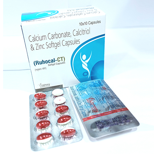 Product Name: Ruhocal CT, Compositions of Ruhocal CT are Calcium Carbonate, Calcitriol & Zinc Softgel Capsules - Euphony Healthcare