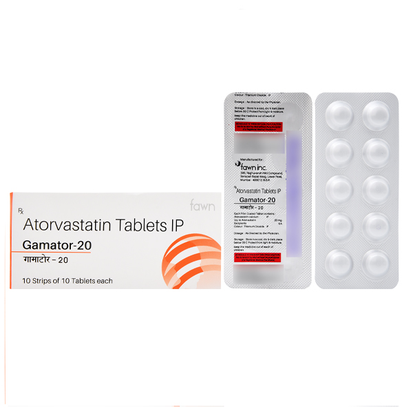 Product Name: GAMATOR 20, Compositions of Atorvastatin I.P. 20 mg. are Atorvastatin I.P. 20 mg. - Fawn Incorporation