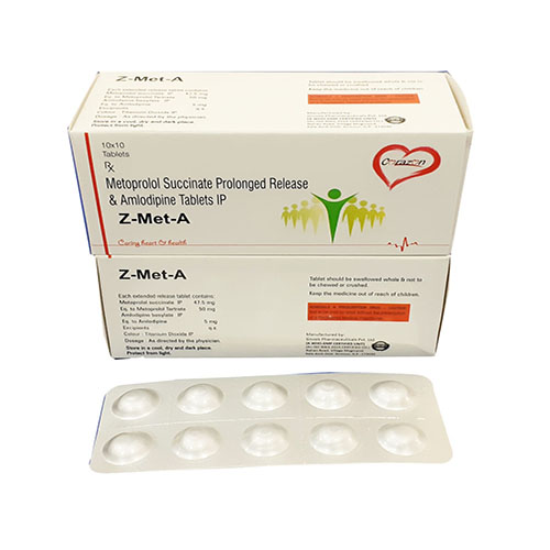 Product Name: Z Met A, Compositions of Z Met A are Metoprolol Succinate & Prolonged Release & Amlodipine Tablets - Arlak Biotech