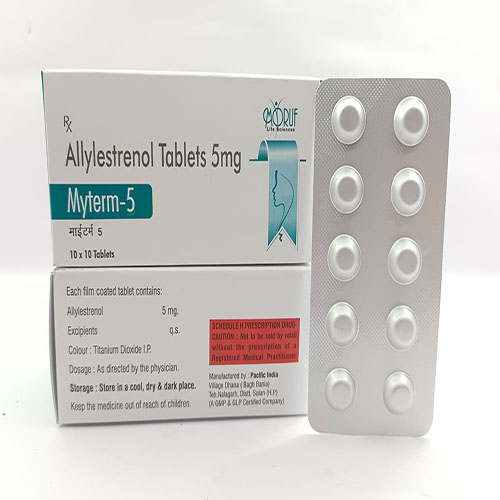 Product Name: Myterm 5, Compositions of Myterm 5 are Allylestrenol Tablets 5mg - Arlak Biotech