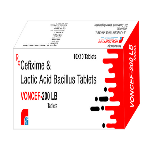 Product Name: VONCEF LB 200, Compositions of VONCEF LB 200 are Cefixime & Lactic Acid Bacillus Tablets - Healthkey Life Science Private Limited