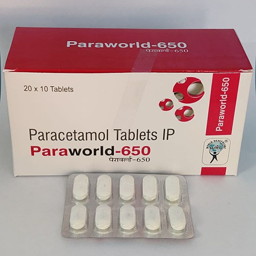 Product Name: Paraworld 650, Compositions of Paraworld 650 are Paracetamol Tablets IP - WHC World Healthcare