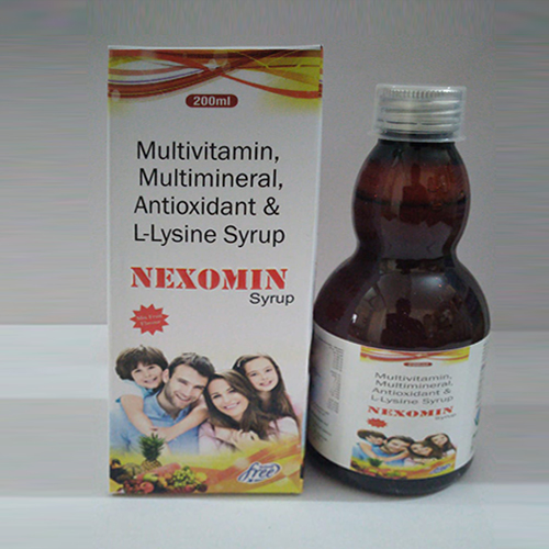 Product Name: Nexomin, Compositions of are Multivitamin, Multimineral, Antioxidant & L-Lysine Syrup - Aman Healthcare