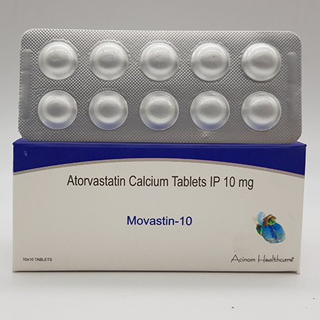 Product Name: Movastin 10, Compositions of Movastin 10 are Atorvastatin Calcium Tablets IP 10  mg - Acinom Healthcare