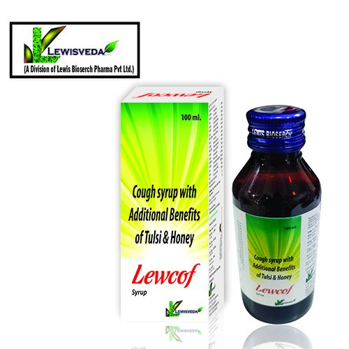 Product Name: Lewcof, Compositions of Lewcof are Cough syrup with Additional Benifits of Tulsi & Honey - Lewis Bioserch Pharma Pvt. Ltd