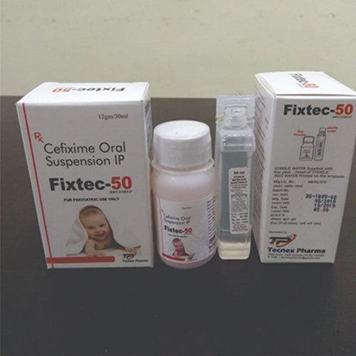 Product Name: FIXTE 50, Compositions of FIXTE 50 are Cefixime Oral Suspension IP - Tecnex Pharma