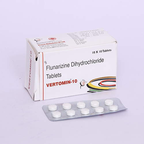 Product Name: VERTOMIN 10, Compositions of VERTOMIN 10 are Flunarizine Dihydrochloride Tablets - Biomax Biotechnics Pvt. Ltd