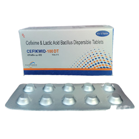 Product Name: Cefikwid 100 DT, Compositions of Cefikwid 100 DT are Cefixime & LActic Acid Bacillus Dispersable Tablets - Kevlar Healthcare Pvt Ltd