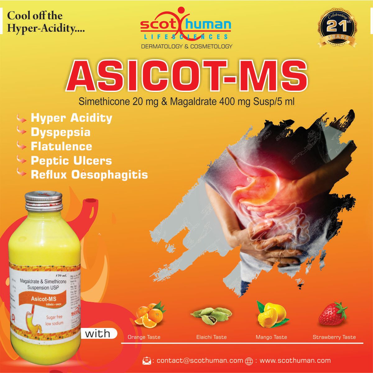 Product Name: Asicot MS, Compositions of Asicot MS are Magaldrate and  Simethicone Suspension Usp - Pharma Drugs and Chemicals