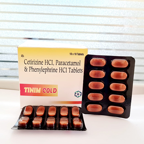 Product Name: Tinim Cold, Compositions of Tinim Cold are Cetrizine Hcl, Paracetamol & Phenylphrine HCL Tablets - Kriti Lifesciences