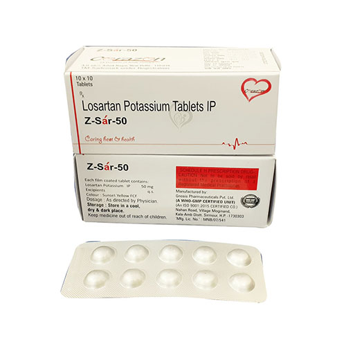 Product Name: Z Sar 50, Compositions of Z Sar 50 are Losartan Potassium Tablets IP - Arlak Biotech