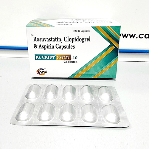 Product Name: Rucript Gold 10, Compositions of Rosuvation,Clopidogrel & Aspirin Capsules are Rosuvation,Clopidogrel & Aspirin Capsules - Cardimind Pharmaceuticals