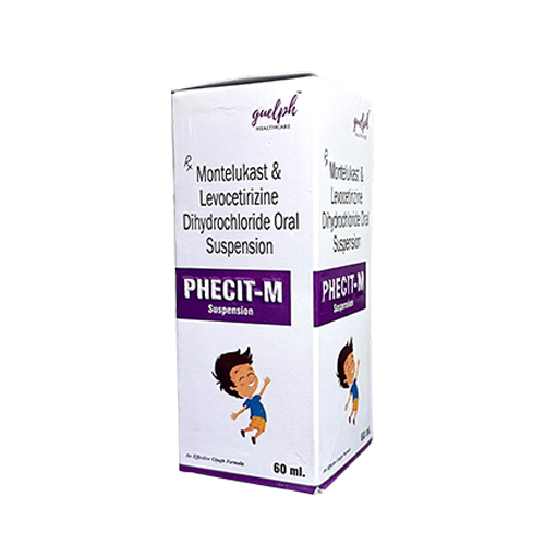 Product Name: Phecit M, Compositions of Phecit M are Montelukast & Levocetirizine Dihydrochloride Oral Suspension - Guelph Healthcare Pvt Ltd