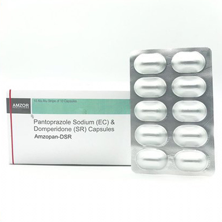 Product Name: AMZOPAN DSR, Compositions of AMZOPAN DSR are Pantoprazole Sosium (EC) & Domperdone (SR) Capsules - Amzor Healthcare Pvt. Ltd