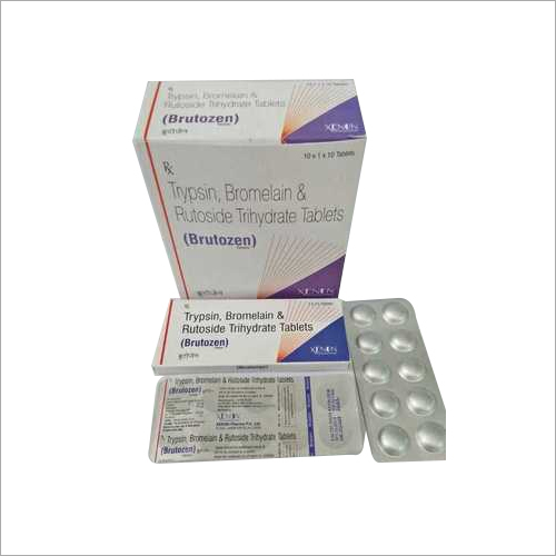 Product Name: Brutozen, Compositions of Brutozen are Tripsin-Bromelain-Rutoside-Trihydrate-Tablets - Xenon Pharma Pvt. Ltd