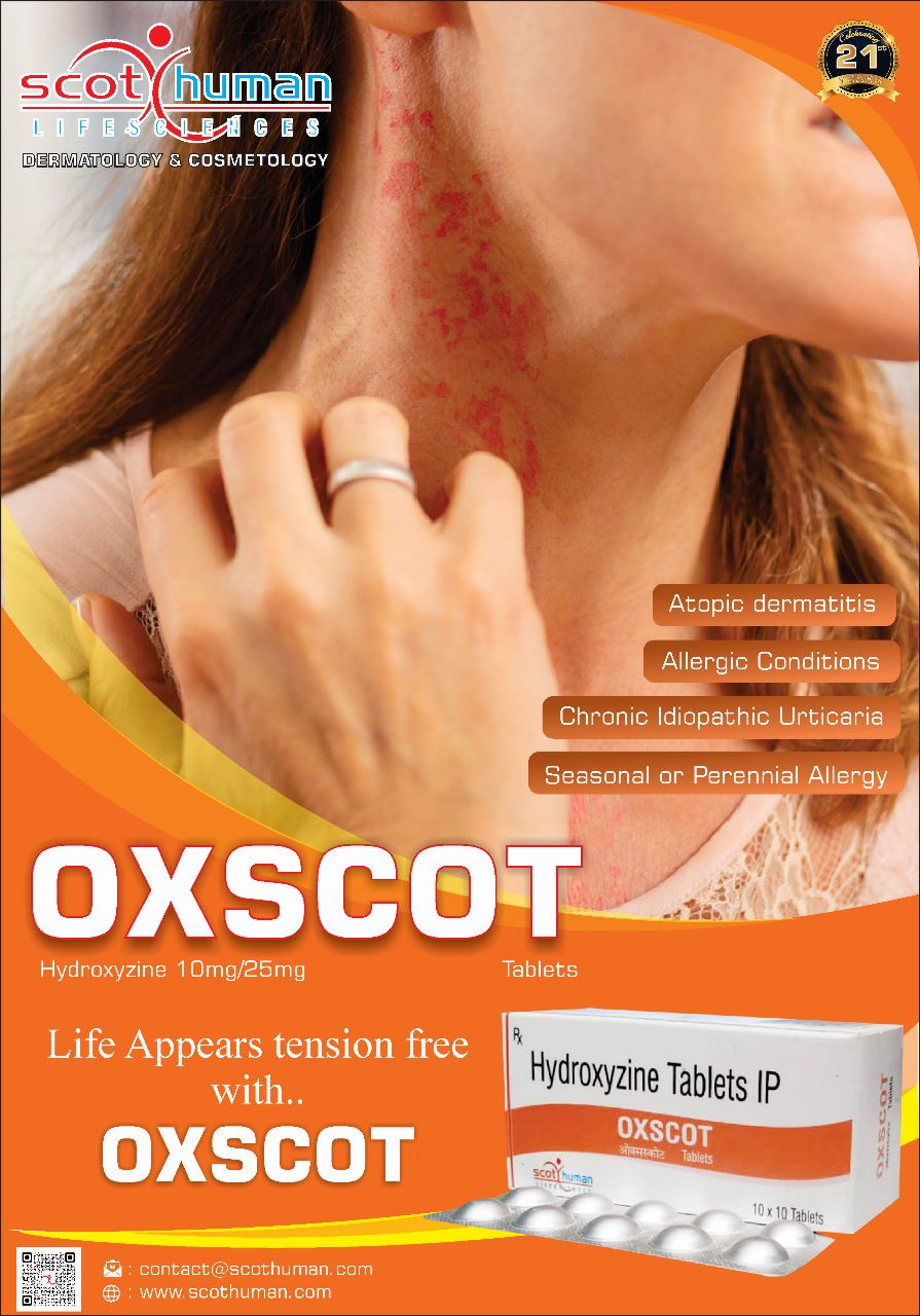 Product Name: Oxscot, Compositions of Oxscot are Hydroxyzine Tablets IP - Pharma Drugs and Chemicals