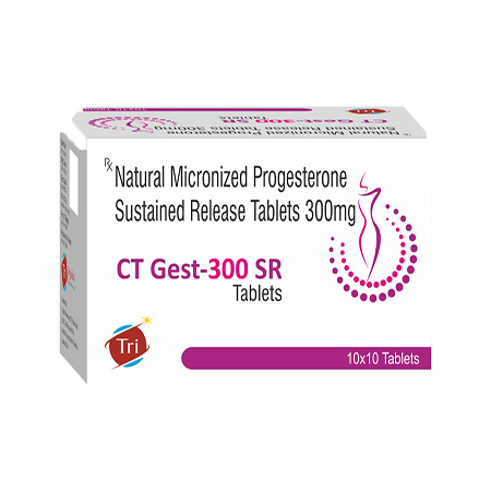 Product Name: CT Gest 300 SR, Compositions of CT Gest 300 SR are Natural Micronized Progesterone Sustained Release Tablets 300 mg - Triglobal Lifesciences (opc) Private Limited