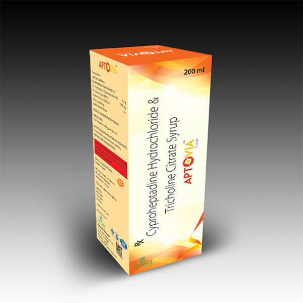 Product Name: Aptovia, Compositions of Aptovia are Cyproheptadine Hydrochloride & Tricholine Citrate Syrup - Zynovia Lifecare