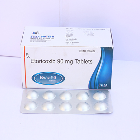 Product Name: Bvaz 90, Compositions of Bvaz 90 are Etoricoxib 90mg Tablets - Eviza Biotech Pvt. Ltd