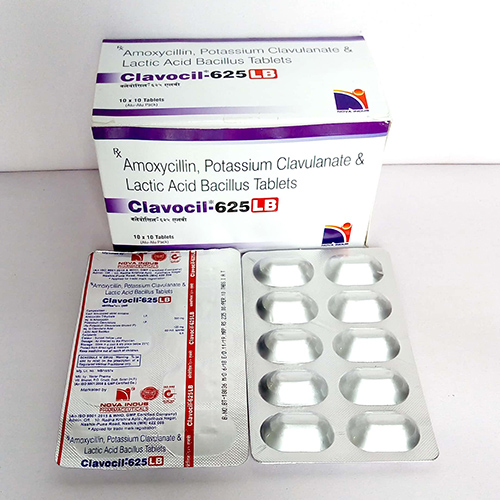Product Name: Clavocil 625 LB, Compositions of Clavocil 625 LB are Amoxycillin,Potassium Clavulanate & Lactic Acid Bacillus Tablets - Nova Indus Pharmaceuticals