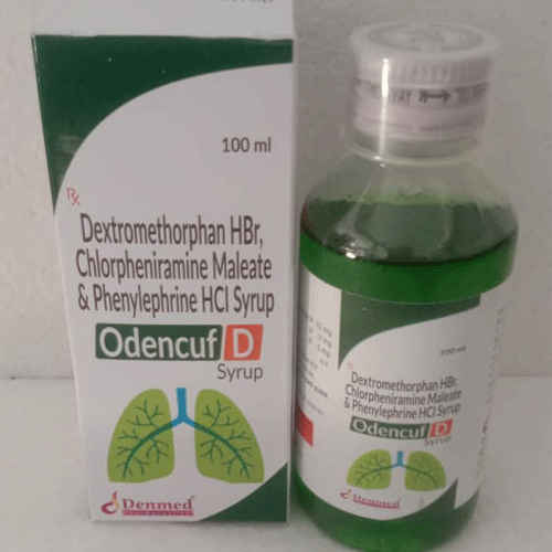 Product Name: Odencuf D, Compositions of Odencuf D are Dextromethorphan HBr, Chlorpheniramine Maleate & Phenylephrine HCL - Denmed Pharmaceutical