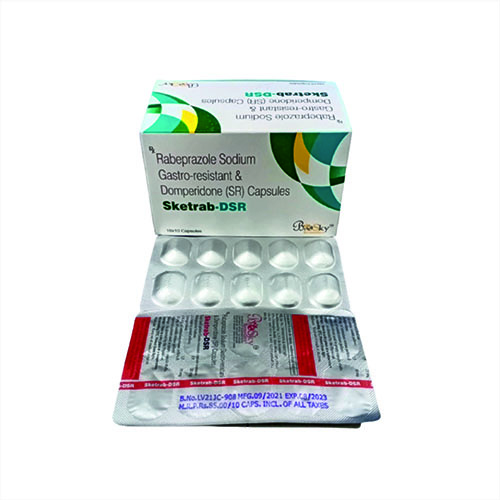 Product Name: Sketrab DSR, Compositions of Sketrab DSR are Rabeprazole Sodium Gastro -Resistant  Domperidone (SR) Capsules - Biosky Remedies