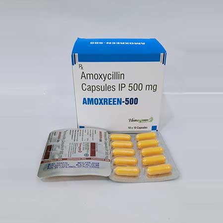 Product Name: Amoxreen 500, Compositions of Amoxreen 500 are Amoxicillin Capsules IP 500 mg - Abigail Healthcare