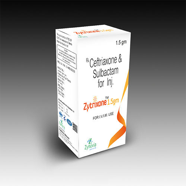 Product Name: Zytrixone 1.5gm, Compositions of Zytrixone 1.5gm are Ceftriaxone Sulbactam for Injection - Zynovia Lifecare