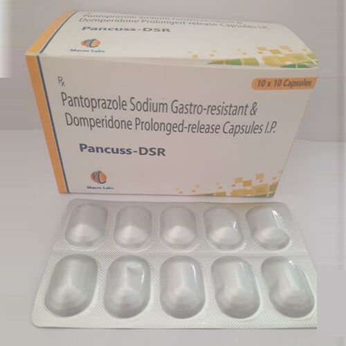 Product Name: Pancuss DSR, Compositions of Pancuss DSR are Pantaprazole Sodium Gastro Resitant  & Domeperidone Prolonged Release Capsules - Macro Labs Pvt Ltd