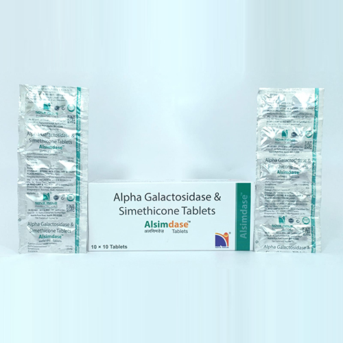 Product Name: Alsimdase, Compositions of Alsimdase are Alpha Galactosidase & Simethicone Tablets - Nova Indus Pharmaceuticals