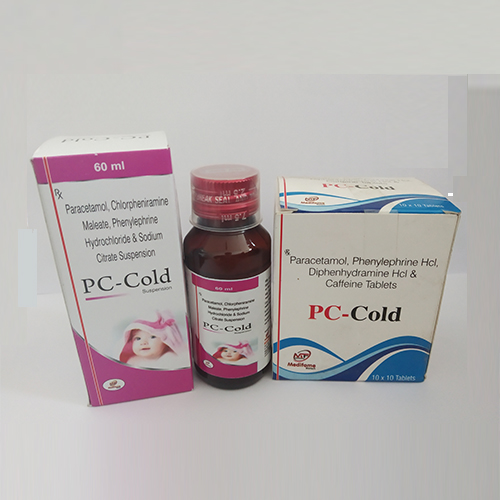 Product Name: PC Cold, Compositions of PC Cold are Paracetamol,Chlorpheniramine Maleate, Phenylphrine Hydrochloride & Sodium Citrate Suspension  - Medifame Biotech