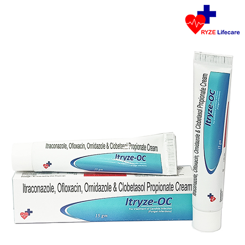 Product Name: Itryze OC , Compositions of Itryze OC  are Itraconazole, Ofloxacin,  Omidazole & Clobetasol Propionate Cream . - Ryze Lifecare