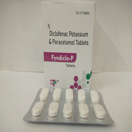 Product Name: Fyndiclo P, Compositions of Fyndiclo P are Diclofenac Potassium & Paracetamol Tablets - Cassopeia Pharmaceutical Pvt Ltd